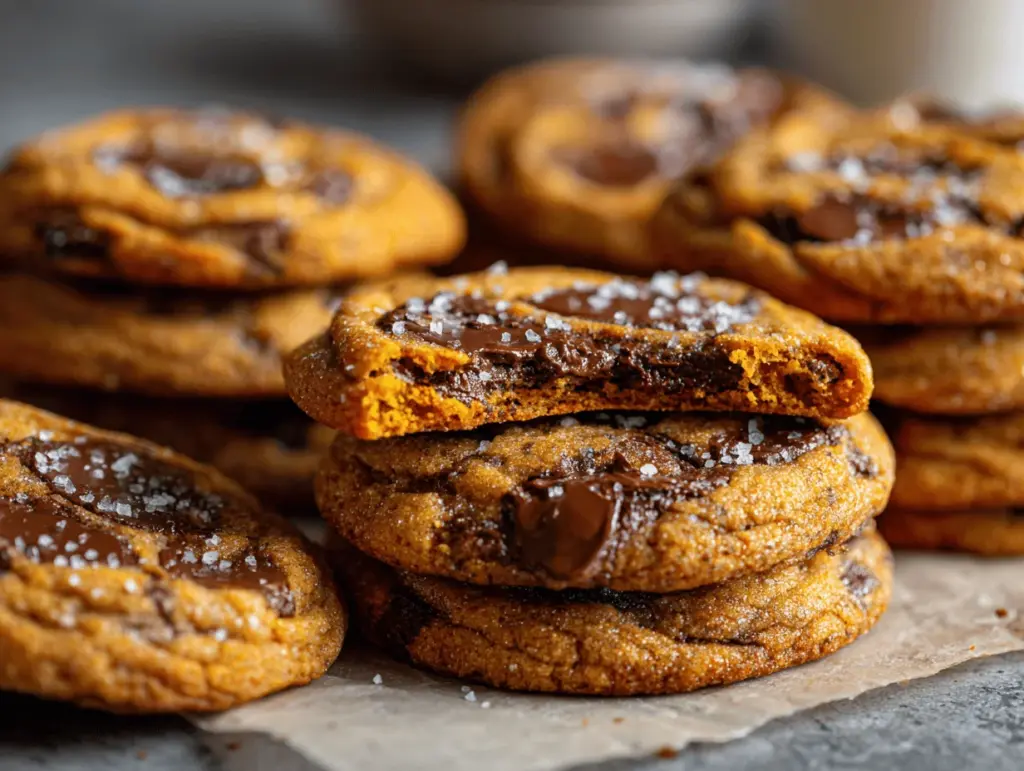 brown butter pumpkin chocolate chip cookies - featured image