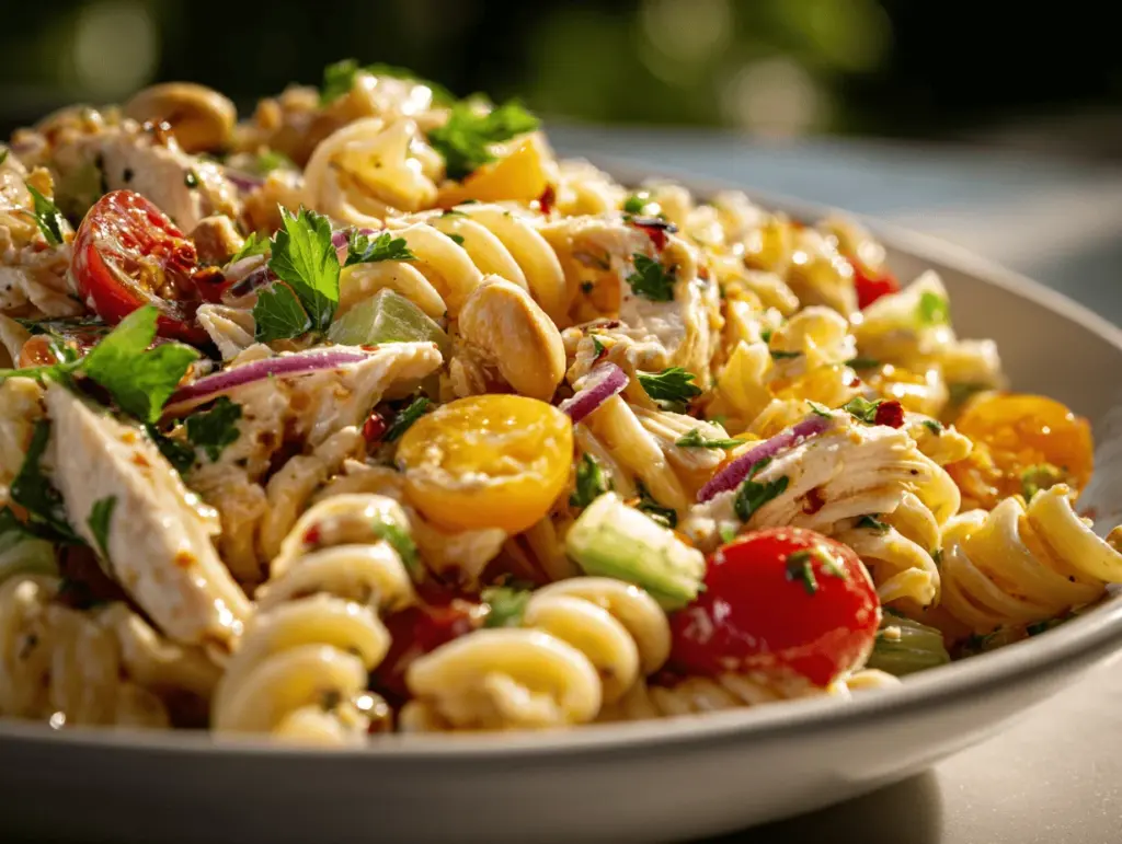 cashew chicken pasta salad - featured image