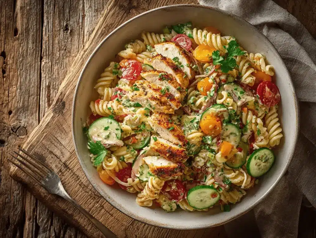 cold chicken pasta salad - featured image