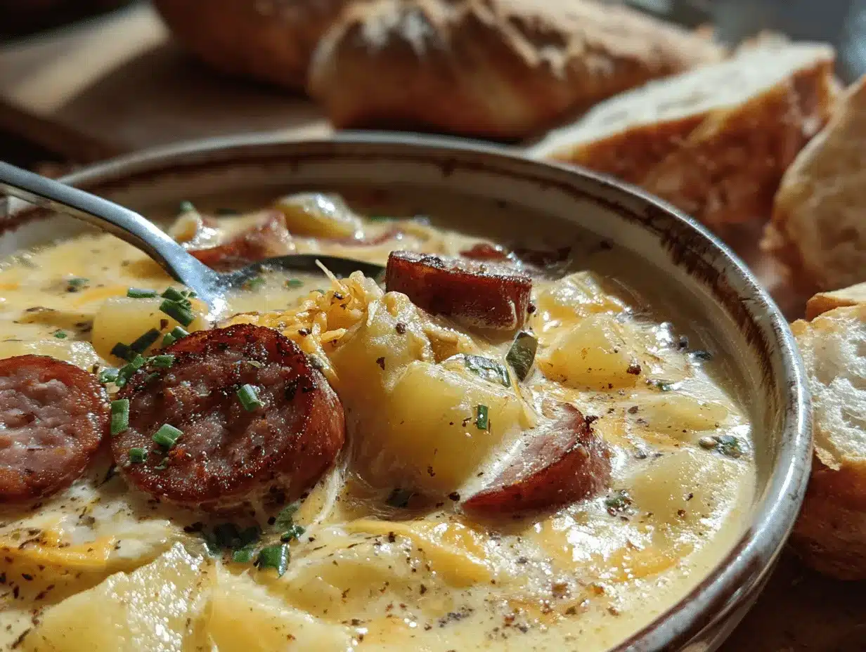 creamy cheesy potato kielbasa soup preparation steps