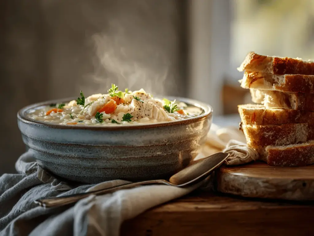 creamy chicken and rice soup - featured image