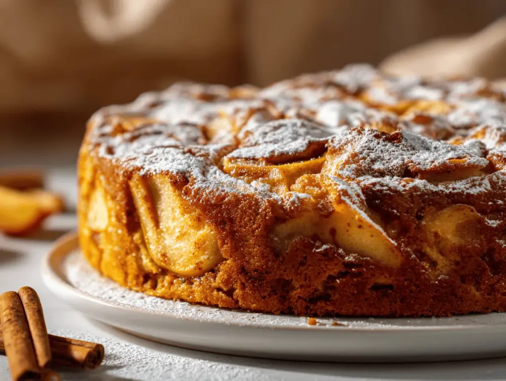 creamy cinnamon apple cake - featured image