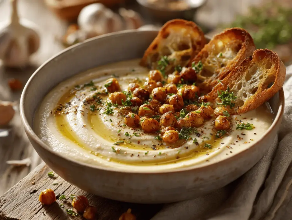 creamy garlic chickpea soup - featured image