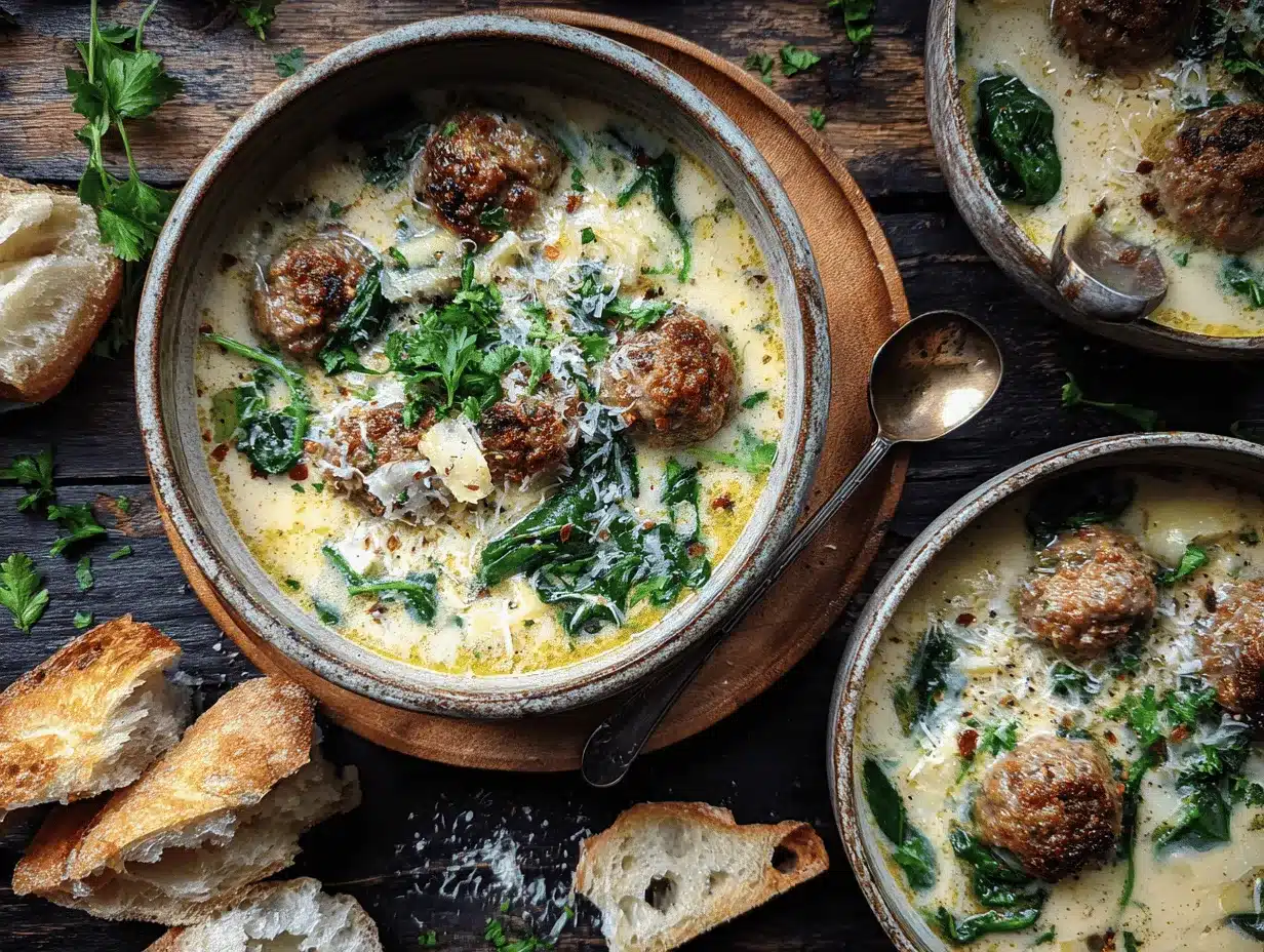 creamy Italian meatball soup preparation steps
