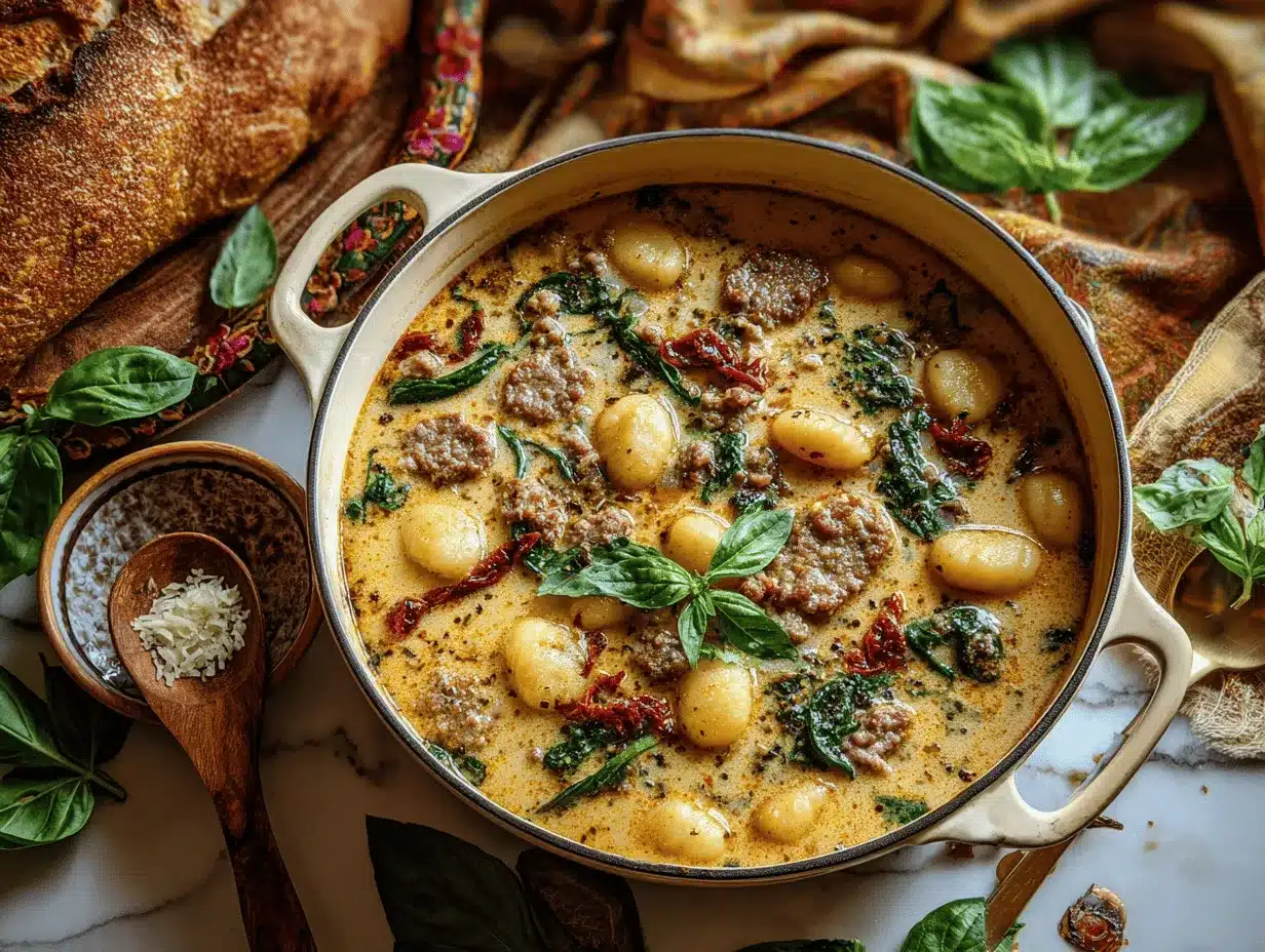 creamy Italian sausage gnocchi soup preparation steps
