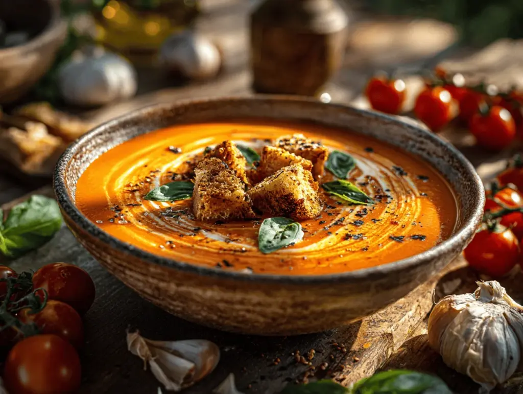 creamy roasted garlic tomato soup - featured image
