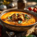 creamy roasted garlic tomato soup - featured image